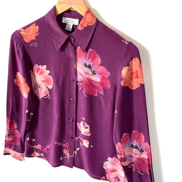 Lord & Taylor 100% Silk Floral Longsleeve top,Sz 2 - Picture 4 of 6